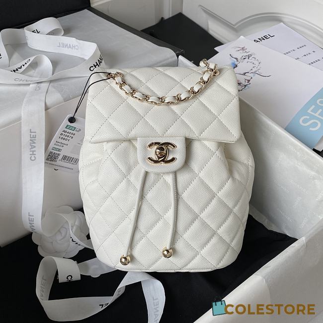 Chanel 23s Classic Caviar Gold Buckle Backpack White Size 23X18X10cm - 1