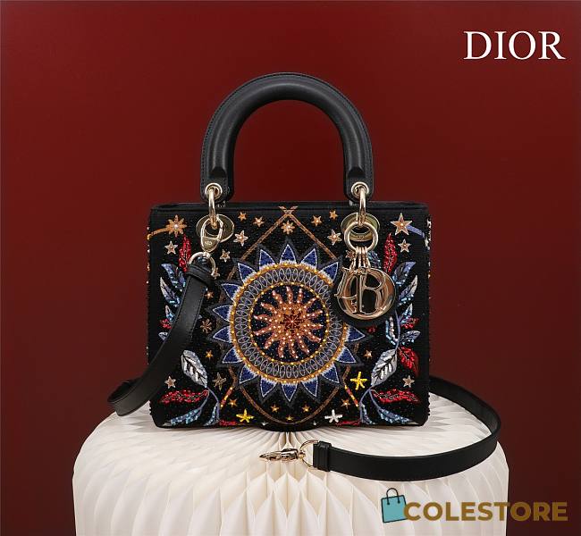 Christian Dior Nature Ballet Lady Dior Embroidered Fabric Medium Size 24x20x11cm - 1