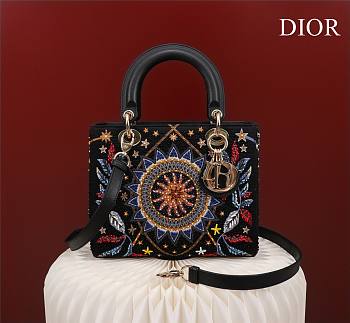 Christian Dior Nature Ballet Lady Dior Embroidered Fabric Medium Size 24x20x11cm