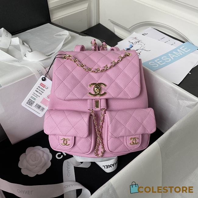 Chanel Backpack Grained Shiny Calfskin & Gold-Tone Metal Pink 20cm - 1