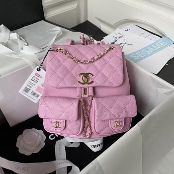 Chanel Backpack Grained Shiny Calfskin & Gold-Tone Metal Pink 20cm