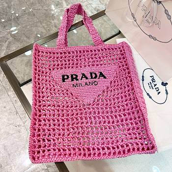 Prada Raffia Pink Bag Size 38x36x3cm
