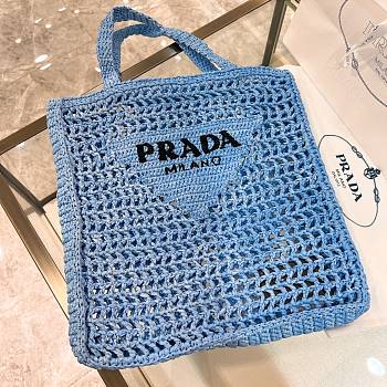 Prada Raffia Blue Bag Size 38x36x3cm