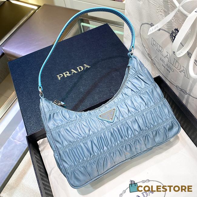 Prada Nylon Saffiano Leather Mini Bag Blue Size 22x17x6cm - 1