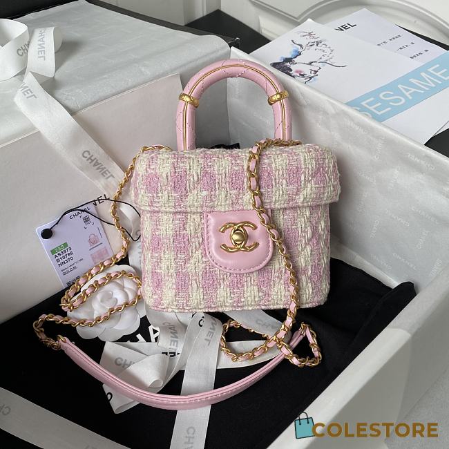 Chanel Small Vanity Casetweed, Lambskin & Gold Metalpink & Ecru Size 12.5x15x8cm - 1
