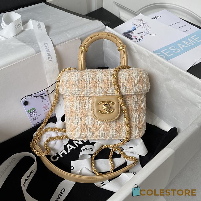 Chanel Small Vanity Casetweed, Lambskin & Gold Metalorange & Ecru Size 12.5x15x8cm - 1