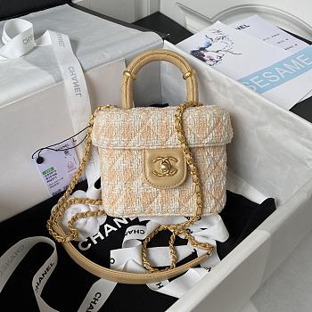 Chanel Small Vanity Casetweed, Lambskin & Gold Metalorange & Ecru Size 12.5x15x8cm