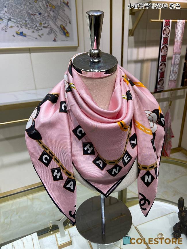 Chanel Scarf Silk Pink  - 1