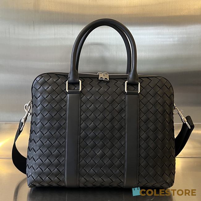 Bottega Veneta Slim Intrecciato Briefcase Black Size 36x29x7.5 - 1