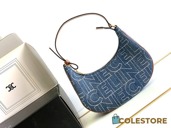 Celine Ava Bag In Denim With Celine All-Over Printnavy / Tan Size 23x19x7cm - 1