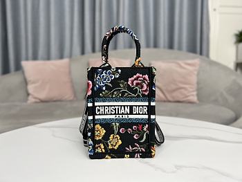 Dior Mini Book Tote Black Petites Fleurs Size 13x18x5cm