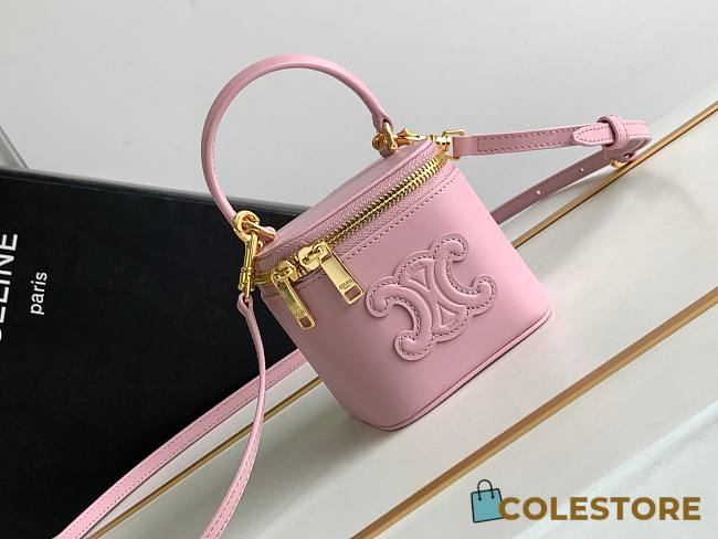 Mini Vanity Case Cuir Triomphe In Smooth Calfksintan Pink 9.5x8x9cm - 1