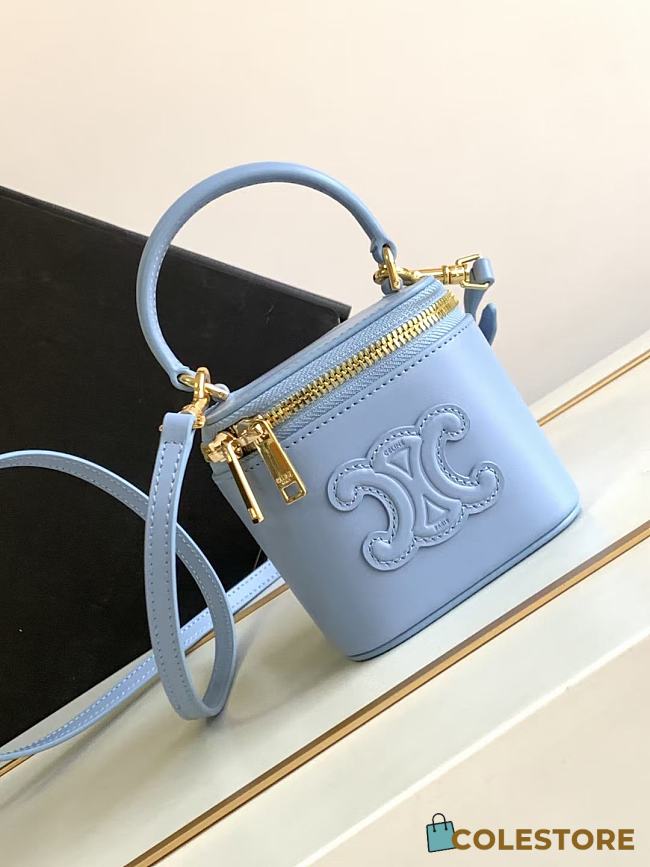 Mini Vanity Case Cuir Triomphe In Smooth Calfksintan Blue 9.5x8x9cm - 1