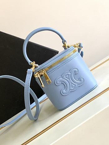 Mini Vanity Case Cuir Triomphe In Smooth Calfksintan Blue 9.5x8x9cm