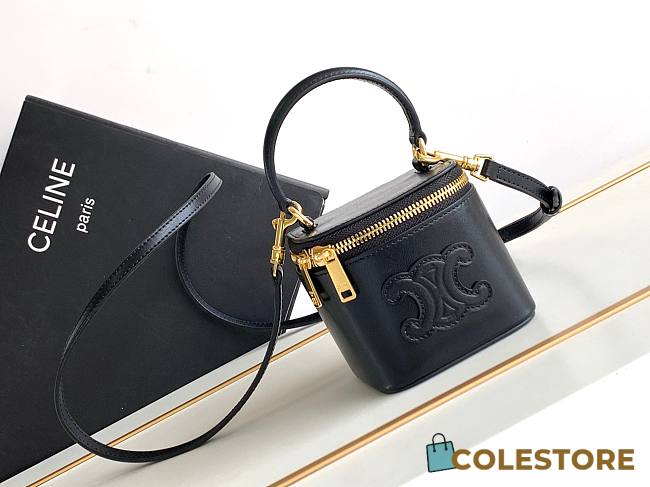 Mini Vanity Case Cuir Triomphe In Smooth Calfksintan Black 9.5x8x9cm - 1