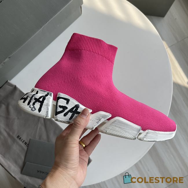 BALENCIAGA Speed 2.0 Graffiti Stretch-Knit High-Top Sneakers - 1