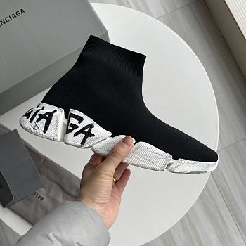 Balenciaga Speed 2.0 Graffiti Recycled Knit Sneaker In Black
