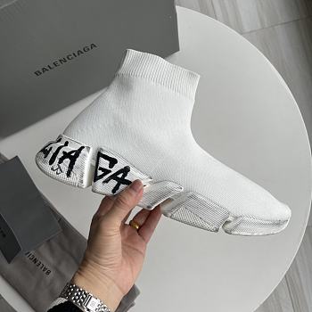 Balenciaga Speed 2.0 Graffiti Recycled Knit Sneaker In White
