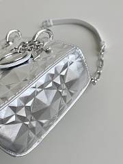 Dior D Joy Silver-Tone Metallic Cannage Calfskin with Diamond Motif Size 22.5×12×5.5cm - 6