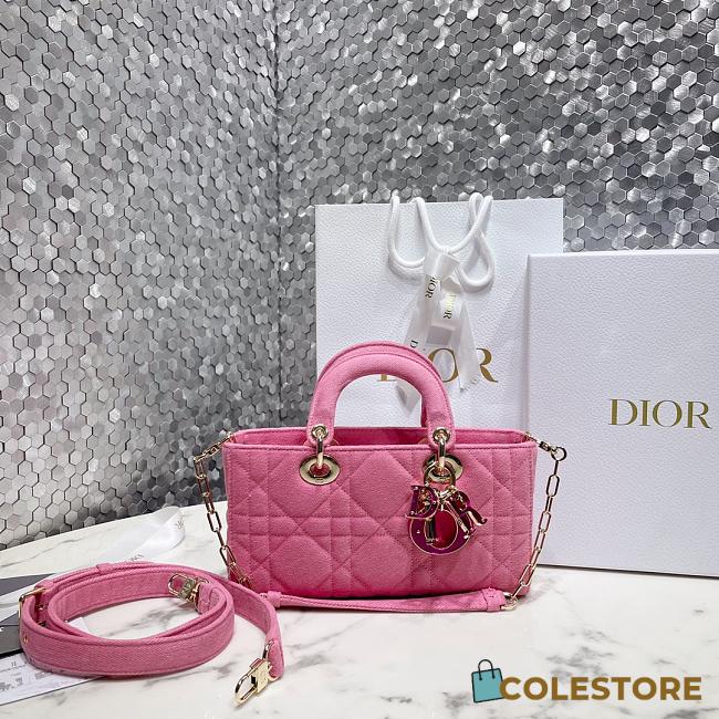 Dior D-Joy Bag Bright Pink Cannage Denim M0540 26x14x5cm - 1