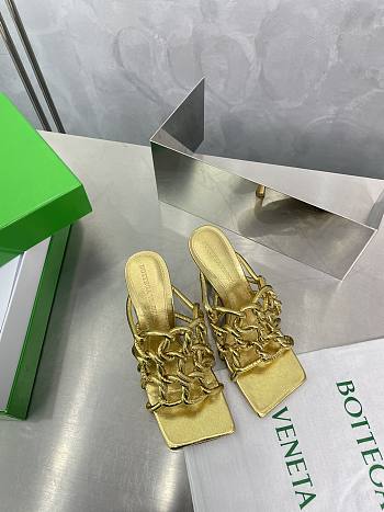 	 Bottega Veneta Reflection Woven Metallic Leather Heels Gold Size 34-42cm 