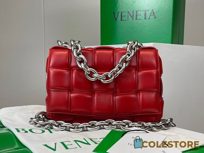 	 Bottega Veneta Padded Handbag Red Patent Leather Size 27x10x18cm - 1
