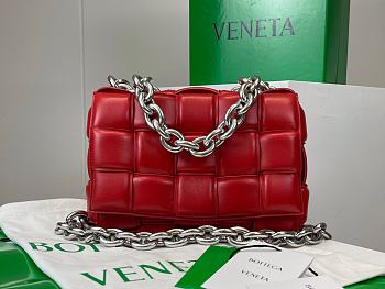 	 Bottega Veneta Padded Handbag Red Patent Leather Size 27x10x18cm