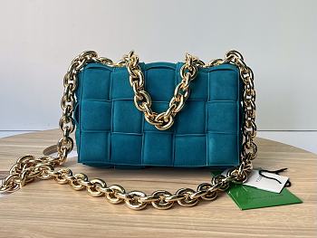 	 Bottega Veneta Padded Handbag Blue Velvet Size 27x10x18cm