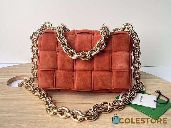 Bottega Veneta Padded Handbag Orange Velvet Size 27x10x18cm - 1