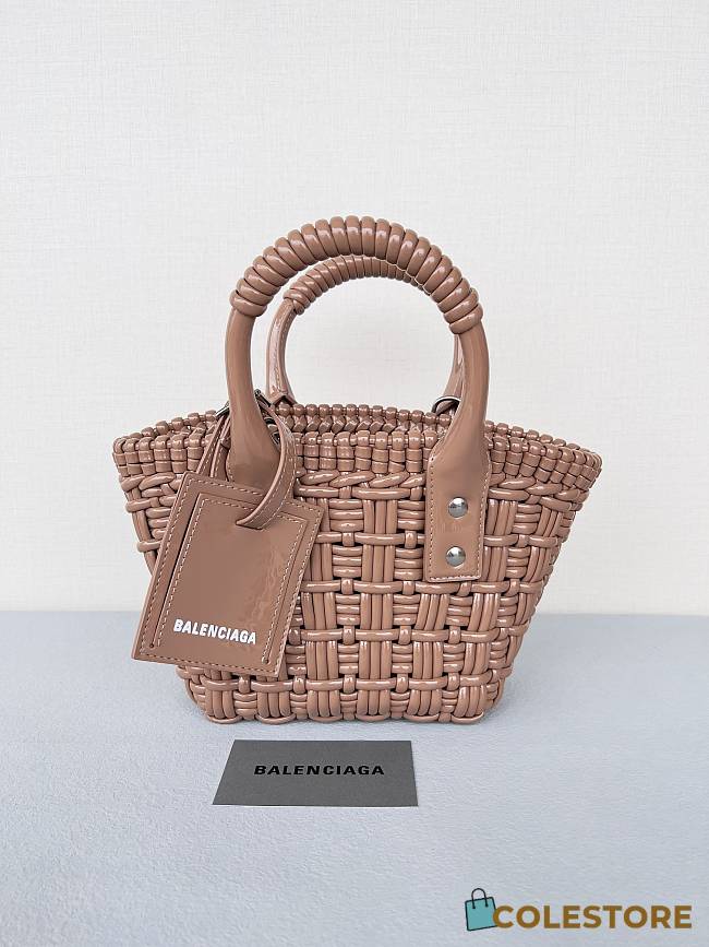 	Colestore  Balenciaga Women Bistro Basket Tote Bag Brown Mini Size 17x10x25cm - 1