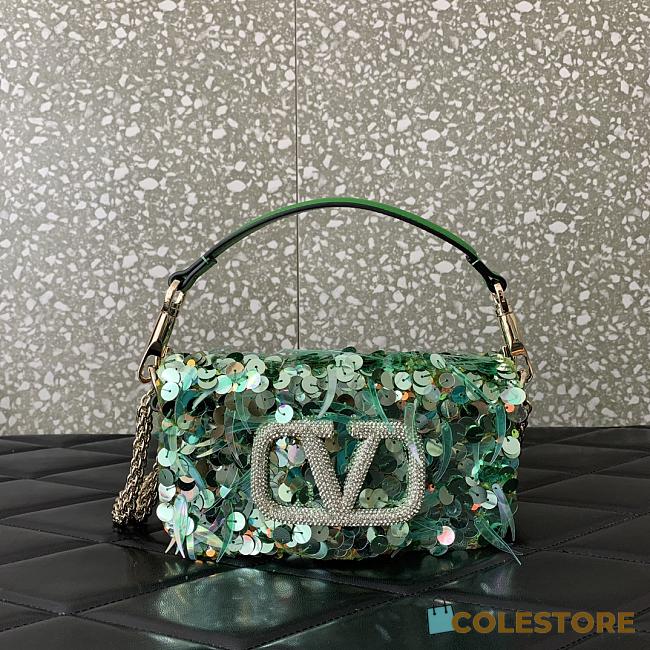 	 VALENTINO GARAVANI Loco Small 3D Sequins Shoulder Bag Light Green Size 19x10.5x5cm - 1