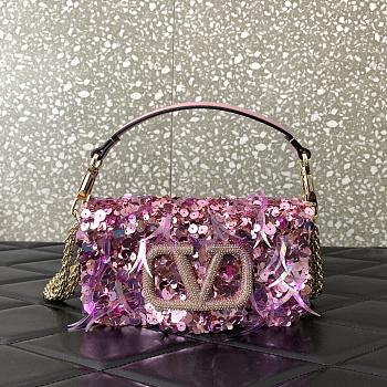 	 VALENTINO GARAVANI Loco Small 3D Sequins Shoulder Bag Pink Size 19x10.5x5cm
