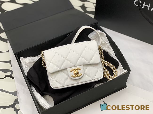 Chanel 22A Small Flap Bag White Grained Shinny Calfskin - 1