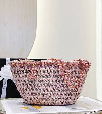 Chanel Small Crochet Shopping Tote Pink Size 36x20x12 cm
