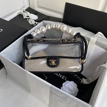 Chanel Transparent Pearl Sand Bag Black Size 26x15x7.5cm
