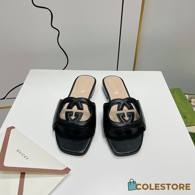 Gucci Women's Interlocking G Cutout Leather Sandals Black Size 35-41cm - 1