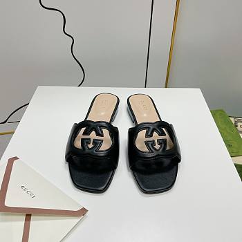 Gucci Women's Interlocking G Cutout Leather Sandals Black Size 35-41cm