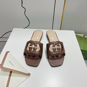 	 Gucci Women's Interlocking G Cutout Leather Sandals Brown Size 35-41cm