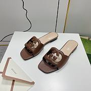 	 Gucci Women's Interlocking G Cutout Leather Sandals Brown Size 35-41cm - 2