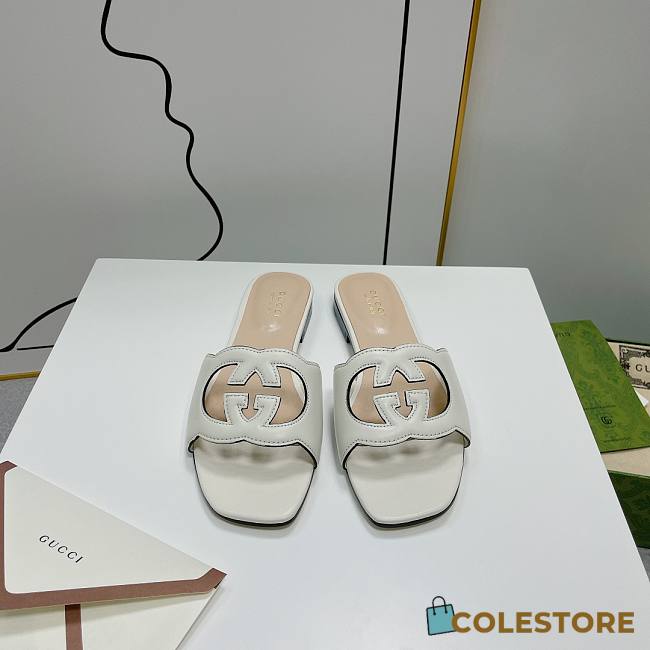 	 Gucci Women's Interlocking G Cutout Leather Sandals White Size 35-41cm - 1