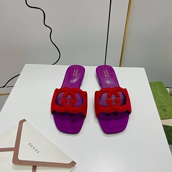 	 Gucci Women's Interlocking G Cutout Leather Sandals Red/ Purple Size 35-41cm