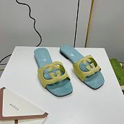 	 Gucci Women's Interlocking G Cutout Leather Sandals Yellow/ Light Blue Size 35-41cm  - 5