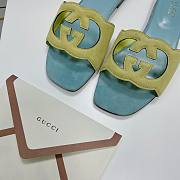 	 Gucci Women's Interlocking G Cutout Leather Sandals Yellow/ Light Blue Size 35-41cm  - 3