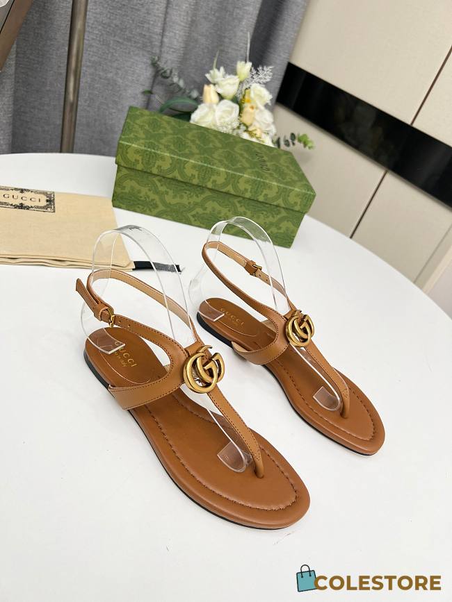 	 Gucci Women's Double G Thong Sandal Brown Size 35-43cm - 1