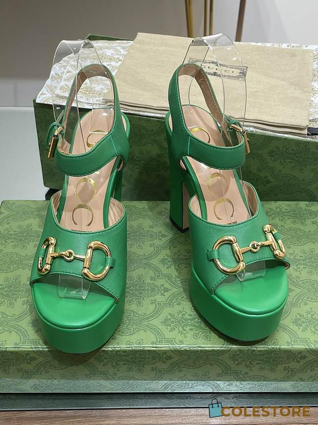 	 Gucci Horsebit Leather Platform Sandals Green 35-41 - 1