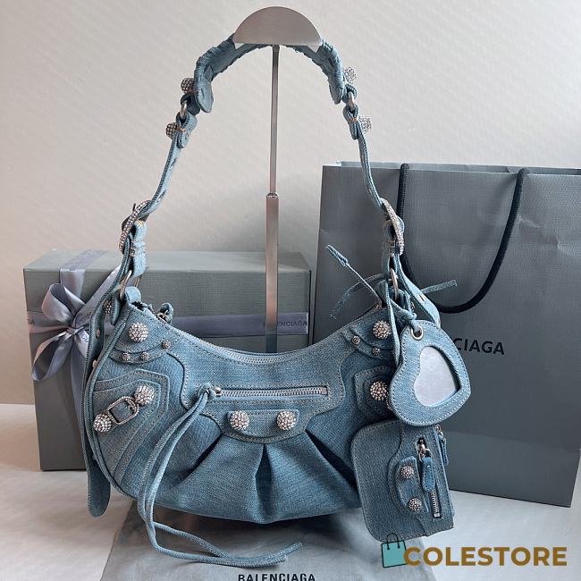 Colestore Balenciaga Le Cagole Small Shoulder Bag In Denim With Rhinestones 33x16x8cm - 1