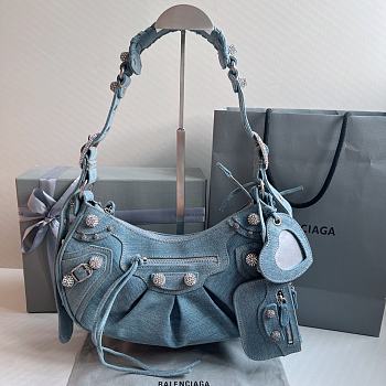Balenciaga Le Cagole Small Shoulder Bag In Denim With Rhinestones 33x16x8cm