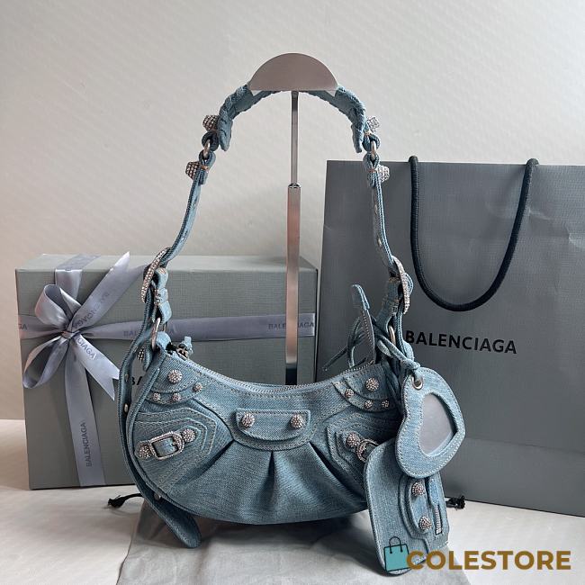 Colestore 	 Balenciaga Le Cagole Small Shoulder Bag In Denim With Rhinestones 26x16x6cm - 1