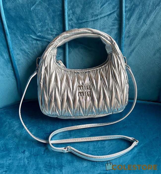 	 Miu Wander Matelassé Nappa Leather Mini Hobo Bag Silver 23X13X7 - 1