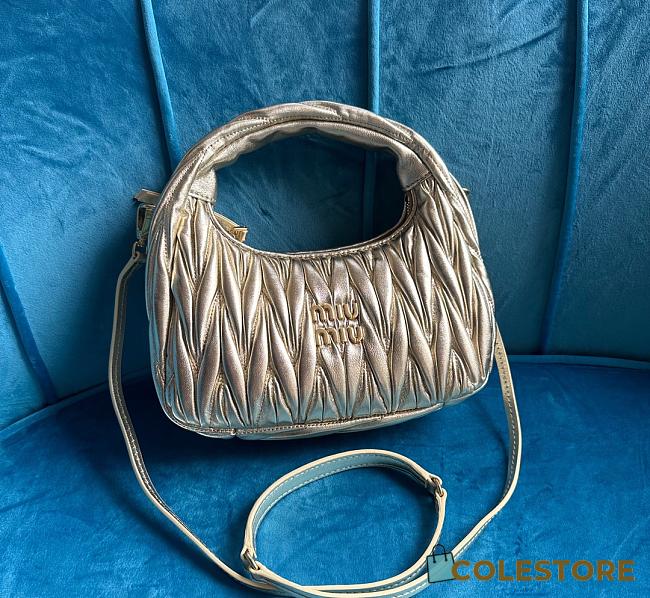 	 Miu Wander Matelassé Nappa Leather Mini Hobo Bag Golden 23X13X7 - 1